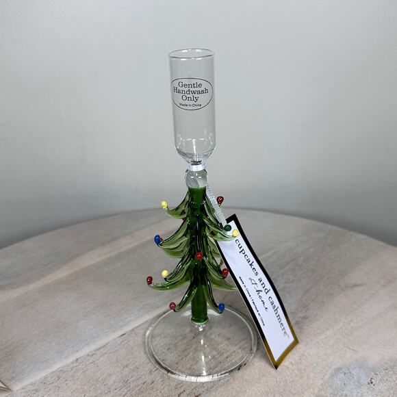 Cupcakes and Cashmere Set of 2 Christmas Tree Glass Candlestick Holders NEW - Picture 5 of 10